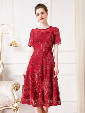 DNO-3EF11602婚宴礼服女喜婆婆夏季短袖收腰大码连衣裙