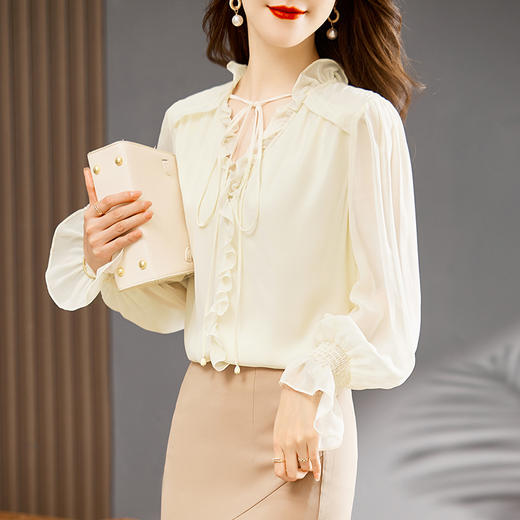 SM 12399761真丝桑蚕丝上衣时尚大领长袖衬衫 商品图0