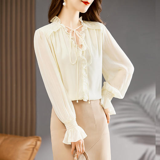 SM 12399761真丝桑蚕丝上衣时尚大领长袖衬衫 商品图1