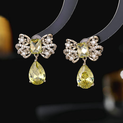 s925银针锆石镶嵌蝴蝶结水滴耳环LY 商品图0