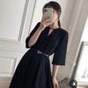 「气质小黑裙」2023夏季小黑裙 新款法式复古休闲赫本风收腰气质优雅v领连衣裙女下装 商品缩略图2