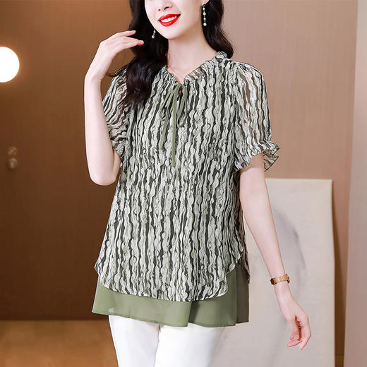 夏季加肥加大码宽松时髦碎花雪纺衫遮肉假两件上衣KQL-B41N8418 商品图1