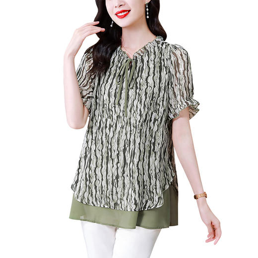 夏季加肥加大码宽松时髦碎花雪纺衫遮肉假两件上衣KQL-B41N8418 商品图3