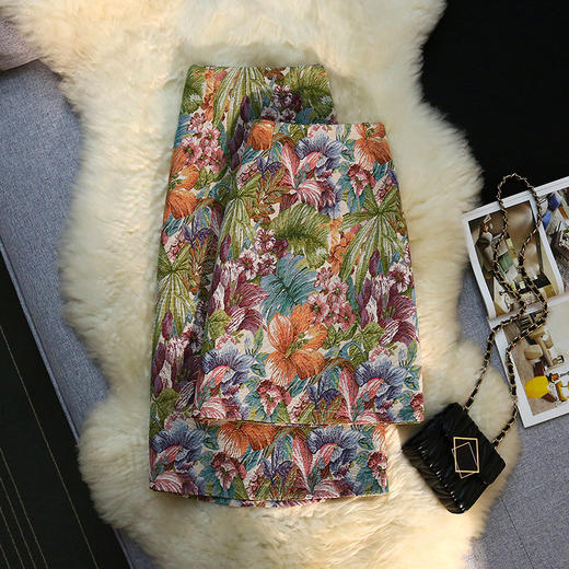 「长短两款！复古提花款」复古提花高腰半身裙女春夏小个子包臀开叉a字中长款一步裙子 商品图1