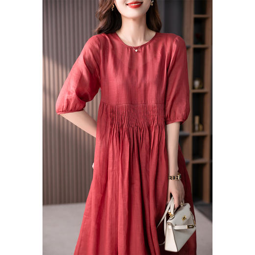 YX【现货7天】文艺复古苎麻连衣裙女2023夏季新款韩版褶皱宽松显瘦长裙子 商品图0