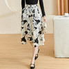 剩S/M 米思阳2024秋季新款百搭复古印花大摆裙修身显瘦纽扣半身裙女2523 商品缩略图0