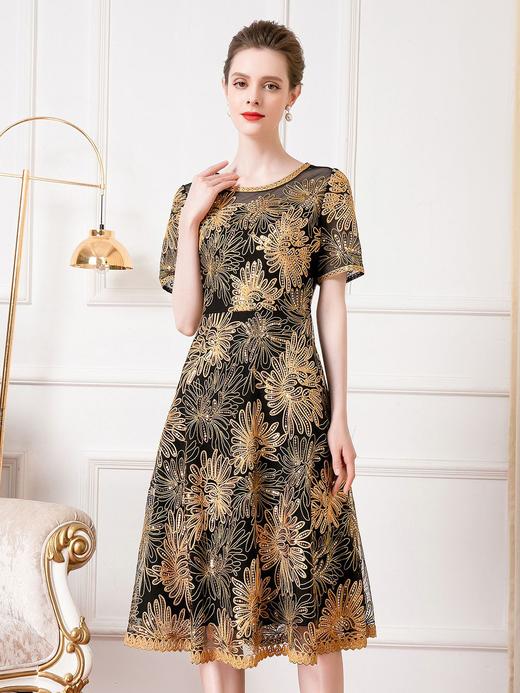 DNO-3EF11602婚宴礼服女喜婆婆夏季短袖收腰大码连衣裙 商品图3