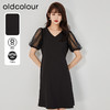 oldcolour2023春季新款黑色时尚气质优雅V领连衣裙女GO21101756 商品缩略图0