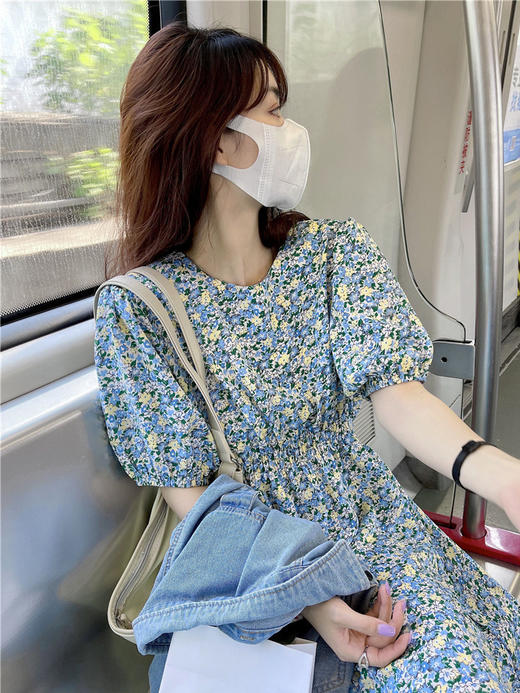 「清新小碎花设计」2023夏季连衣裙新款洋气甜美温柔风气质碎花泡泡袖中长裙子 商品图3