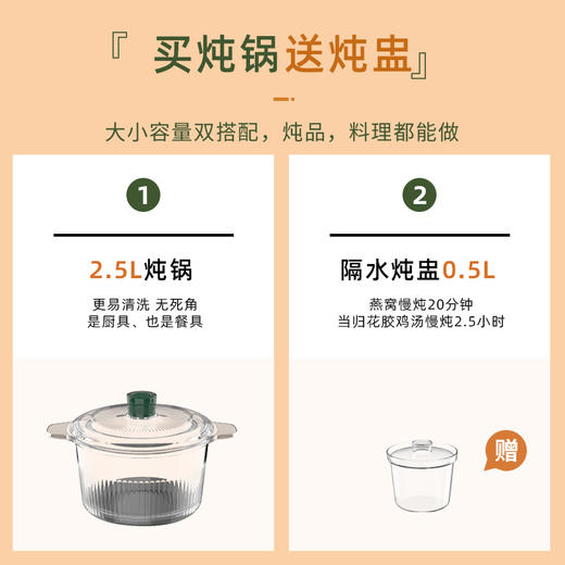 东菱（Donlim） 电炖锅 煲汤燕窝隔水炖盅 养生隔水小炖锅 BB煲汤小锅 玻璃电炖锅 食补养颜DL-9002(森野绿) 心选到家 商品图1