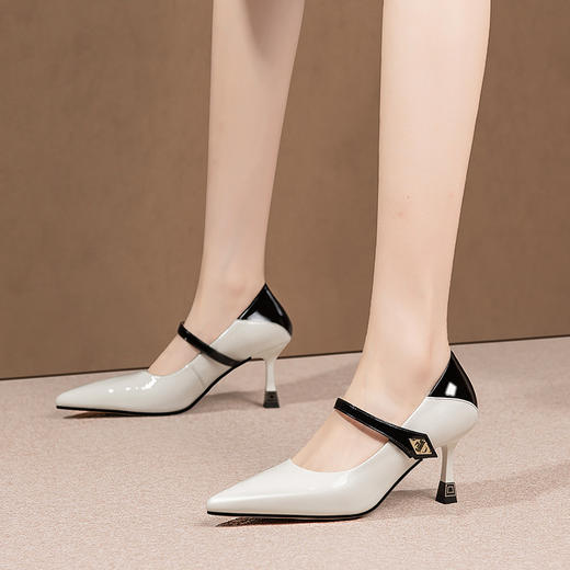 OLD-H3189拼色高跟鞋女夏款尖头法式羊皮不累脚一字扣单鞋女高跟玛丽珍鞋子 商品图1
