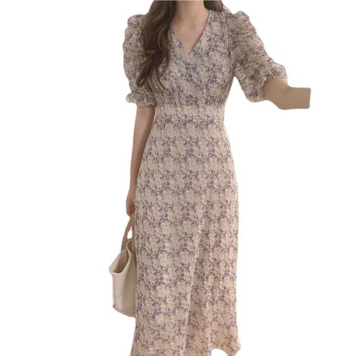 「碎花设计」夏季新款碎花连衣裙 2023法式收腰气质温柔风雪纺碎花中长裙裙子 商品图4