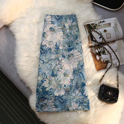 「中长两款！油画半身裙」夏季高腰显瘦开叉包臀一步裙气质花色中长款裙子女 商品图3