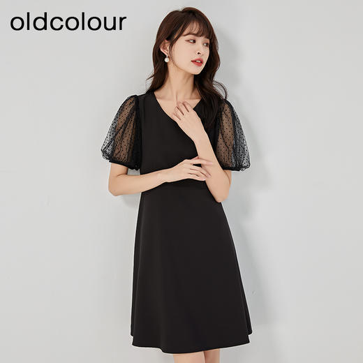 oldcolour2023春季新款黑色时尚气质优雅V领连衣裙女GO21101756 商品图3
