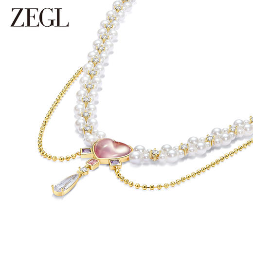 ZEGL设计师春夏缤纷系列爱心人造珍珠项链女轻奢高级感复古锁骨链 商品图1