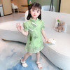 【洋气甜美！儿童中国风古装】女童绿色旗袍夏季，复古中式立领，流苏钉珠盘扣，时尚泡泡短袖，精美绣花图案，2023新款，民国改良复古宝宝连衣裙，洋气中国风古装 商品缩略图5