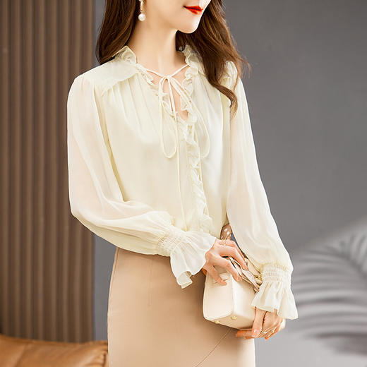 SM 12399761真丝桑蚕丝上衣时尚大领长袖衬衫 商品图2