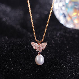 子佩集S925银珍珠吊坠【PM1845-XF】镀金蝴蝶(不含链)2307