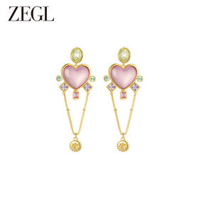 ZEGL设计师春夏缤纷系列粉色爱心耳环女2023年新款潮耳钉银针耳饰