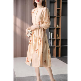 YX【现货7天】设计感立领刺绣绣花连衣裙女2023夏季新款韩版长款衬衫裙子