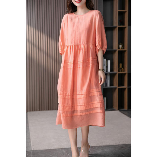 YX【现货7天】休闲百搭天丝连衣裙女夏设计感灯笼袖2023新款宽松显瘦长裙子 商品图1