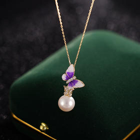 子佩集S925银珍珠套链项链【XXTL125】紫色镀金蝴蝶2307