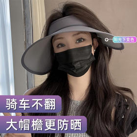 【加大加宽更显脸小❗️季新款变色空顶遮阳帽】防风绳大卡扣，方便携带不占用空间，UV防晒防紫外线，透气舒适，女夏沙滩帽冰丝飘带大檐防晒帽潮