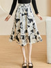 剩S/M 米思阳2024秋季新款百搭复古印花大摆裙修身显瘦纽扣半身裙女2523 商品缩略图1