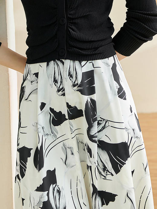 剩S/M 米思阳2024秋季新款百搭复古印花大摆裙修身显瘦纽扣半身裙女2523 商品图4