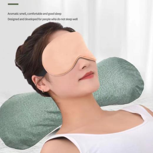 【家用多功能！冰丝粗布护颈 艾草骨头枕】 舒适亲肤透气，艾草填充艾草浓郁，气味芳香舒适好眠，人体工学设计，艾灸颈椎枕 艾灸颈椎特价清仓 商品图1