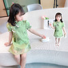 【洋气甜美！儿童中国风古装】女童绿色旗袍夏季，复古中式立领，流苏钉珠盘扣，时尚泡泡短袖，精美绣花图案，2023新款，民国改良复古宝宝连衣裙，洋气中国风古装 商品缩略图1