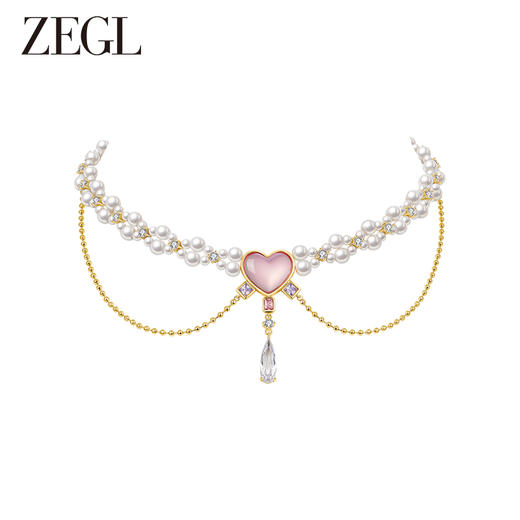 ZEGL设计师春夏缤纷系列爱心人造珍珠项链女轻奢高级感复古锁骨链 商品图0