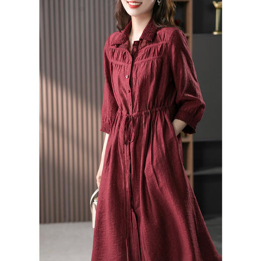 YX【现货7天】高级感五分袖连衣裙女2023夏季新款韩版收腰显瘦中长款衬衫裙 商品图3