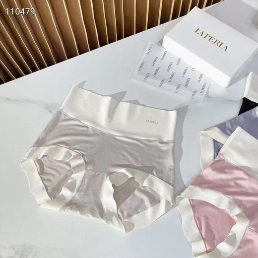 纯原LAPERLA高腰拼接裸感内裤，高档莫代尔真丝混纺布，底档真丝，轻柔、透气、抑菌，一款会呼吸的内裤；包容性好，弹力大  一盒4条装 商品图3