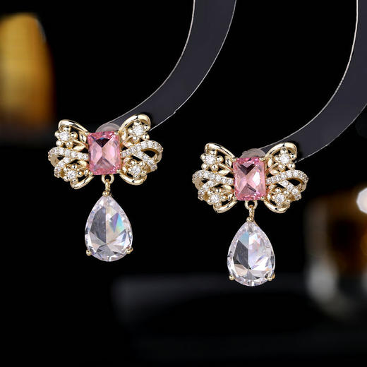 s925银针锆石镶嵌蝴蝶结水滴耳环LY 商品图1
