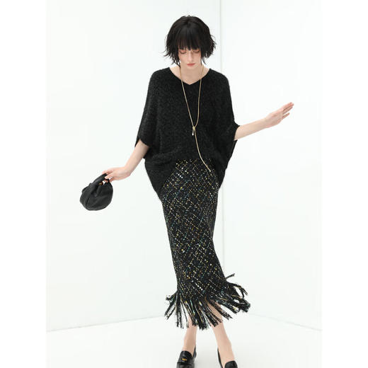 COCOBELLA小香风编织花呢半身裙秋气质名媛手工流苏长裙HS545 商品图2