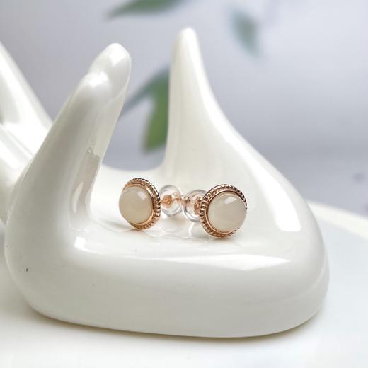 S925白玉耳坠-麻花边圆形耳钉 商品图0