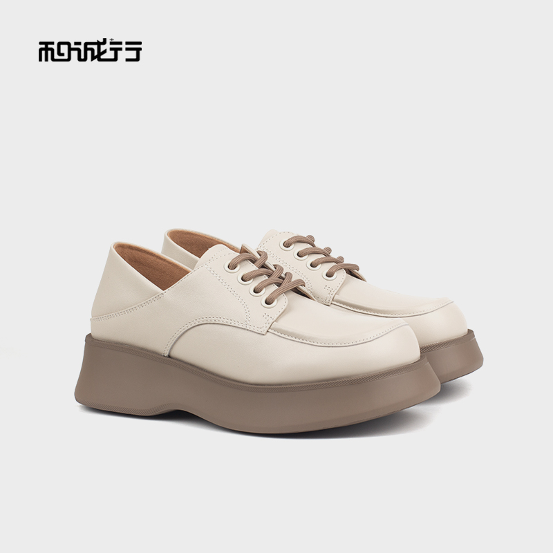 和诚行 2023秋冬新款时尚英伦风皮鞋女百搭厚底系带乐福鞋0210261