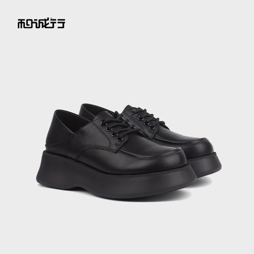 和诚行 2023秋冬新款时尚英伦风皮鞋女百搭厚底系带乐福鞋0210261 商品图4