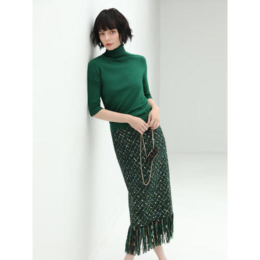 COCOBELLA小香风编织花呢半身裙秋气质名媛手工流苏长裙HS545 商品图4