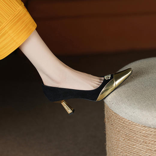 秋季新款，时尚个性撞色小香风高跟单鞋HCY-3667 商品图4