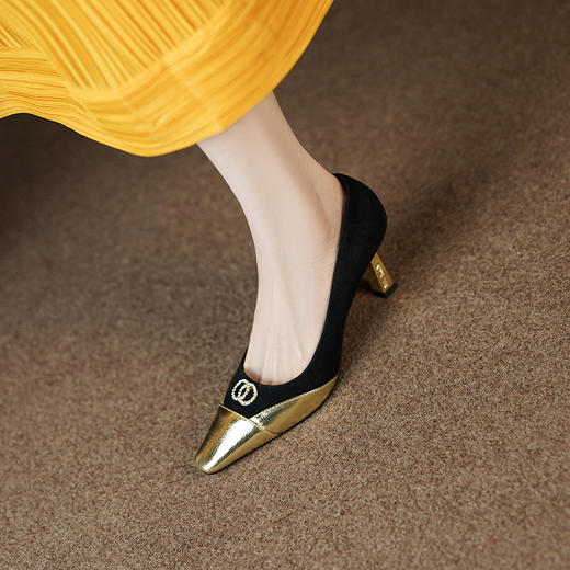 秋季新款，时尚个性撞色小香风高跟单鞋HCY-3667 商品图2