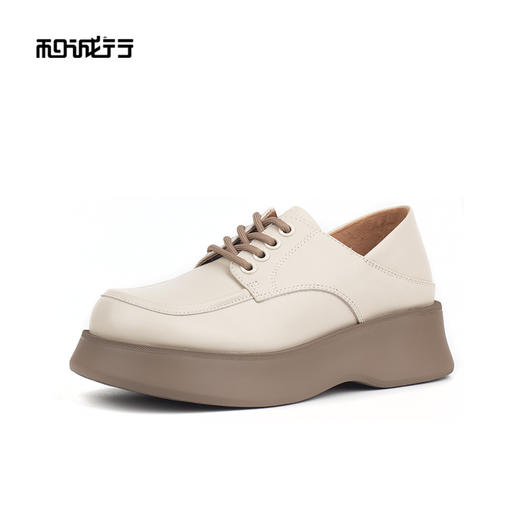 和诚行 2023秋冬新款时尚英伦风皮鞋女百搭厚底系带乐福鞋0210261 商品图1