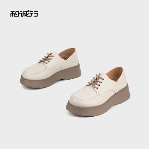 和诚行 2023秋冬新款时尚英伦风皮鞋女百搭厚底系带乐福鞋0210261 商品图2