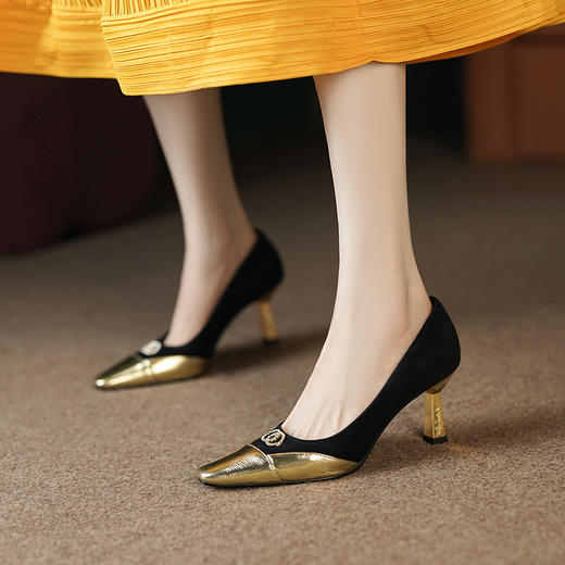 秋季新款，时尚个性撞色小香风高跟单鞋HCY-3667 商品图0