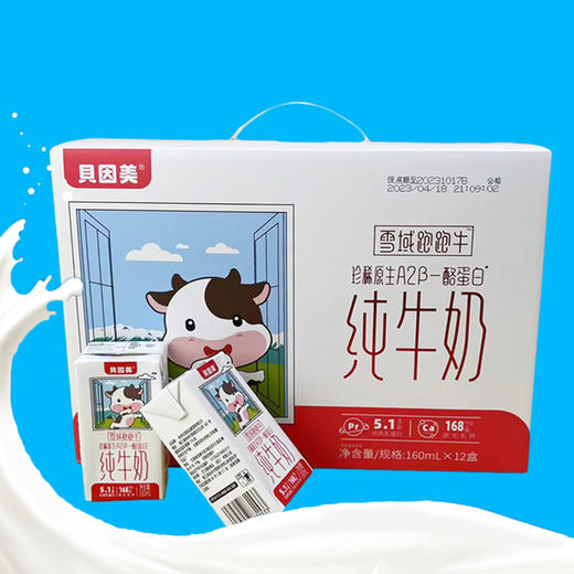 160ml*12贝因美雪域跑跑牛A2β蛋白纯牛奶 商品图0