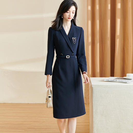 剩XXL 米思阳2025春季通勤职业洋气西装裙系带修身纯色连衣裙女2207 商品图0