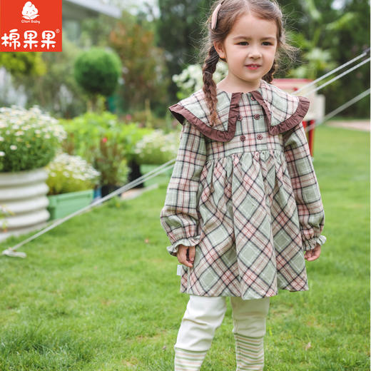 棉果果秋季新品女童格子梭织洋气公主风大翻领连衣裙裙子M322700223437 商品图0