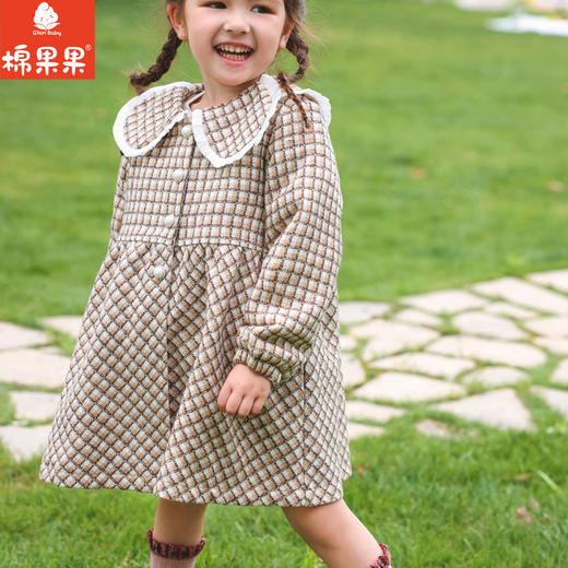 棉果果秋季新品女童薄毛呢网格气质翻领风衣M322100423428 商品图1