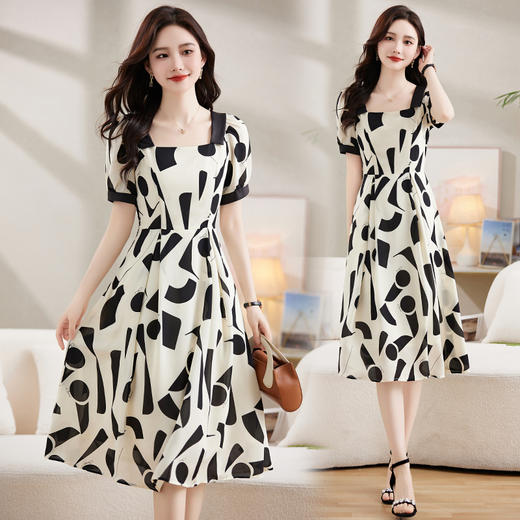 夏季新款，拼色优雅方领连衣裙HR-ZYIF2523-1 商品图3